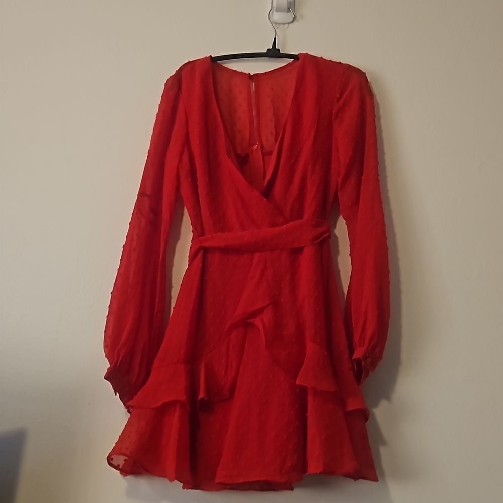 B. SMART JUNIORS  LONG SLEEVE RED WRAP DRESS